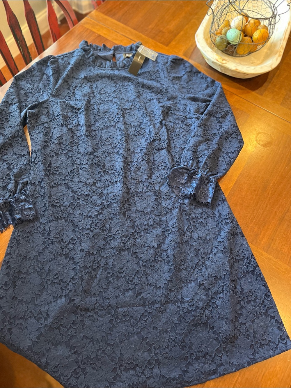 Allegra K Navy Lace High-Neck Shift Dress